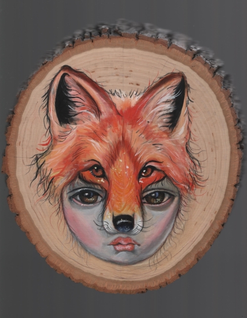 Fox Girl8 in. x 9 in. Acrylic on Wood Slice