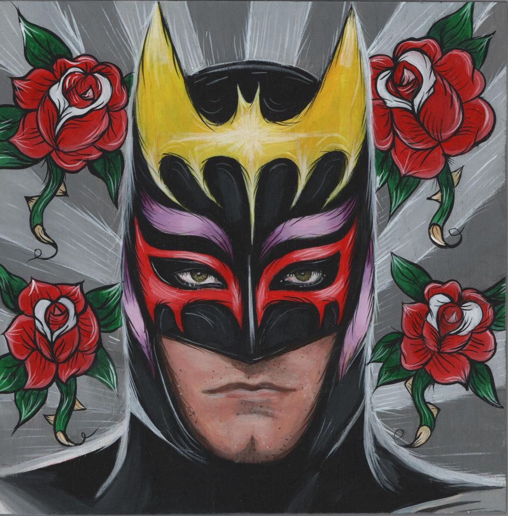 Luchadore Batman8 in. x 8 in. Acrylic on Wood