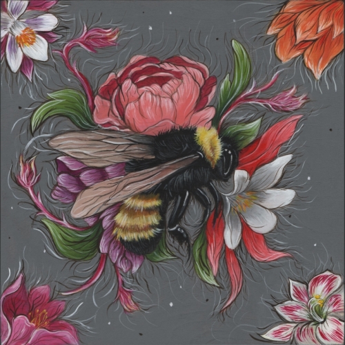 Bee Balm Flora12 in. x 12 in. Acrylic on Wood