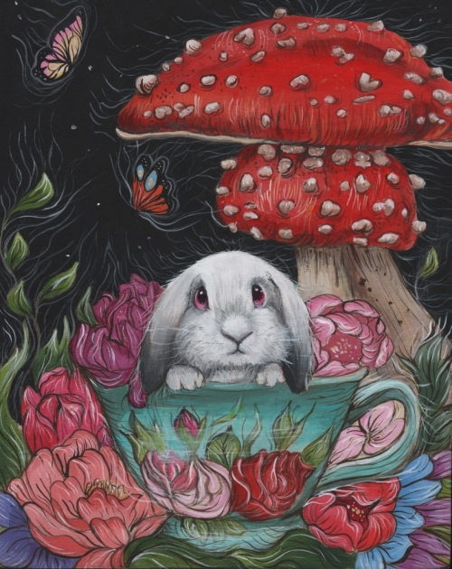 Tea Time With Lop10.5 in. x 12.5 in. FramedAcrylic on Wood