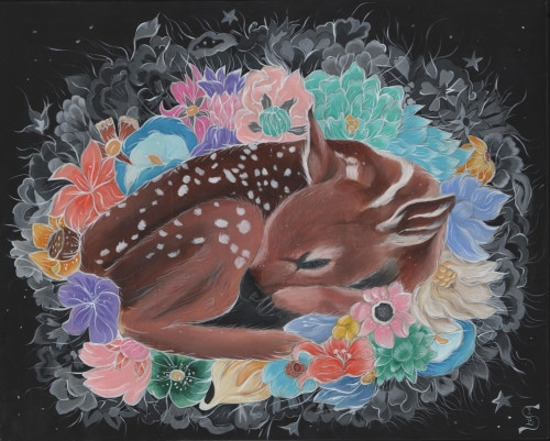 Nested Sleeping Fawn21 in. x 25 in. Framed Acrylic on Wood