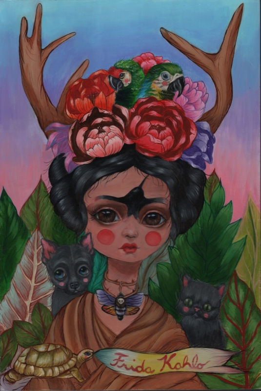 Frida, Bonita, and Fulang  20 in. x 20 in. Acrylic on Wood