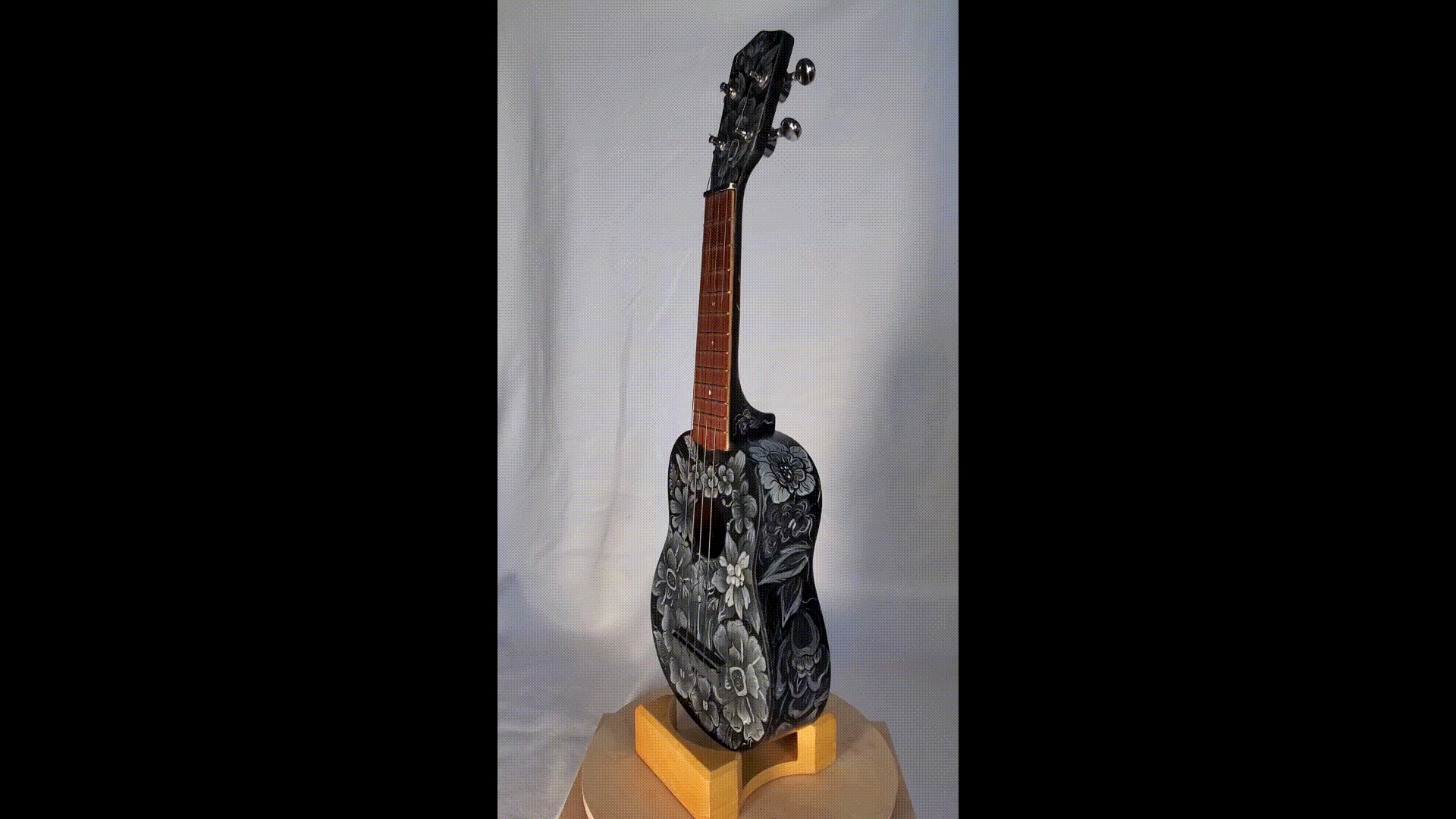 Ghost Flower UkeAcrylic on a wood soprano ukulele 21" x 7" x 2.25"