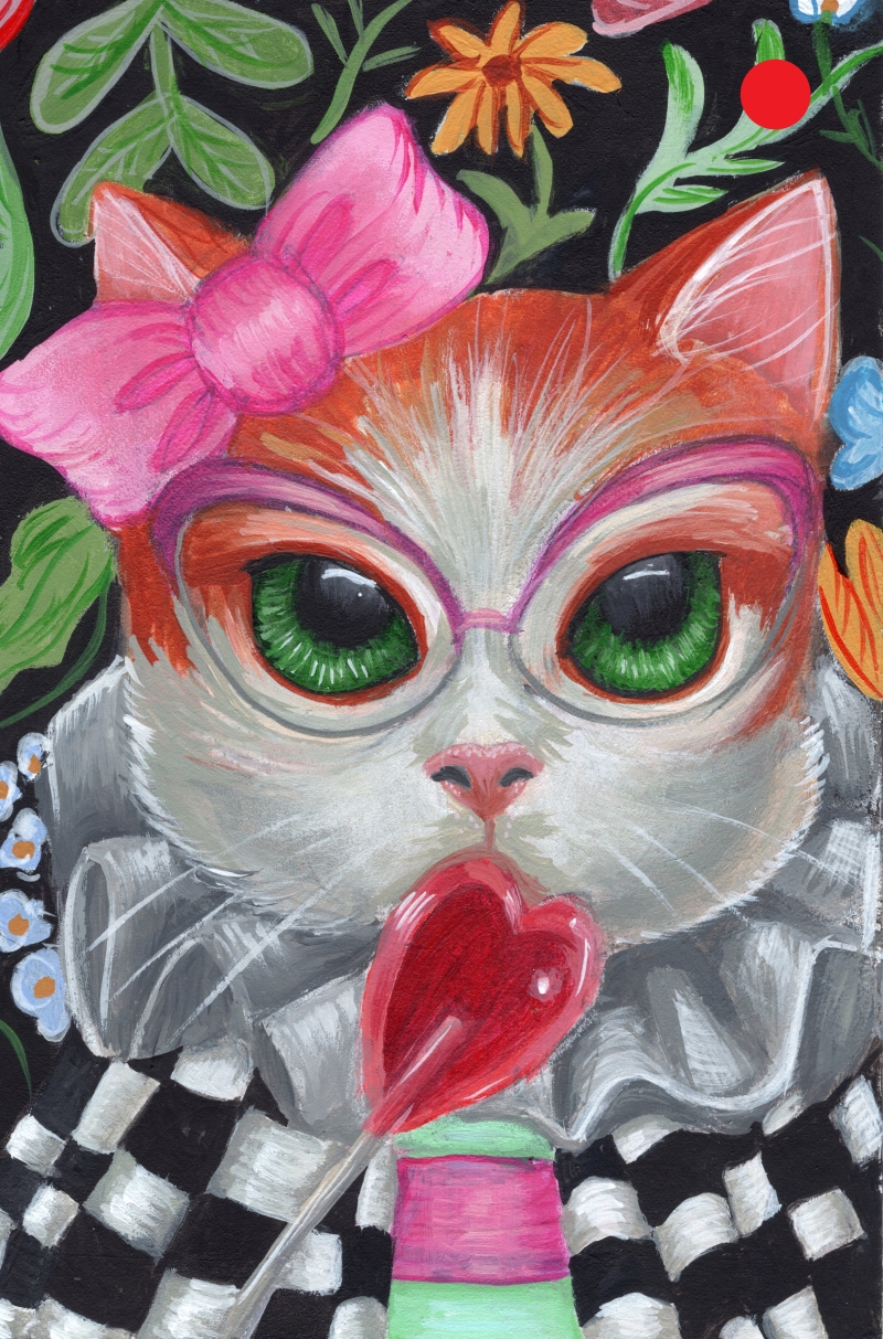 Cat Eyes Love4 in. x 6 in. Acrylic on an Illustration Board postcard