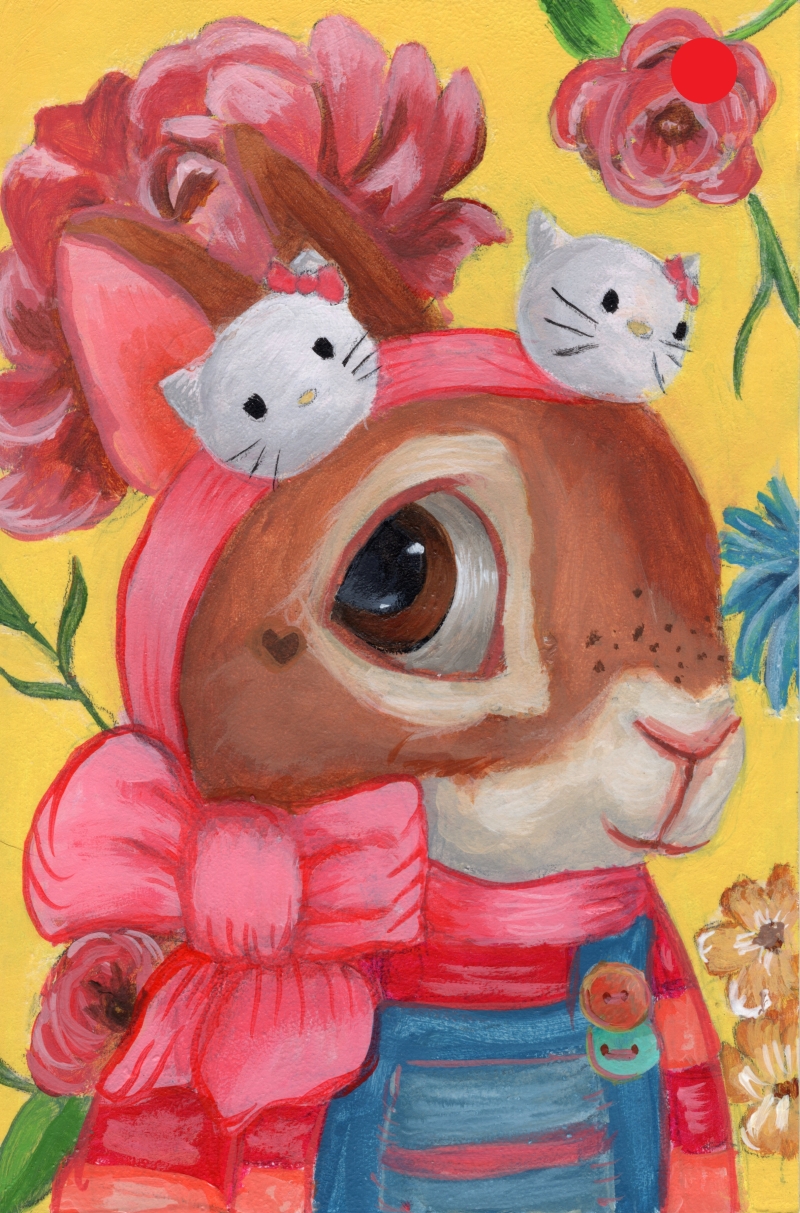 Hello Bunny4 in. x 6 in. Acrylic on an Illustration Board postcard