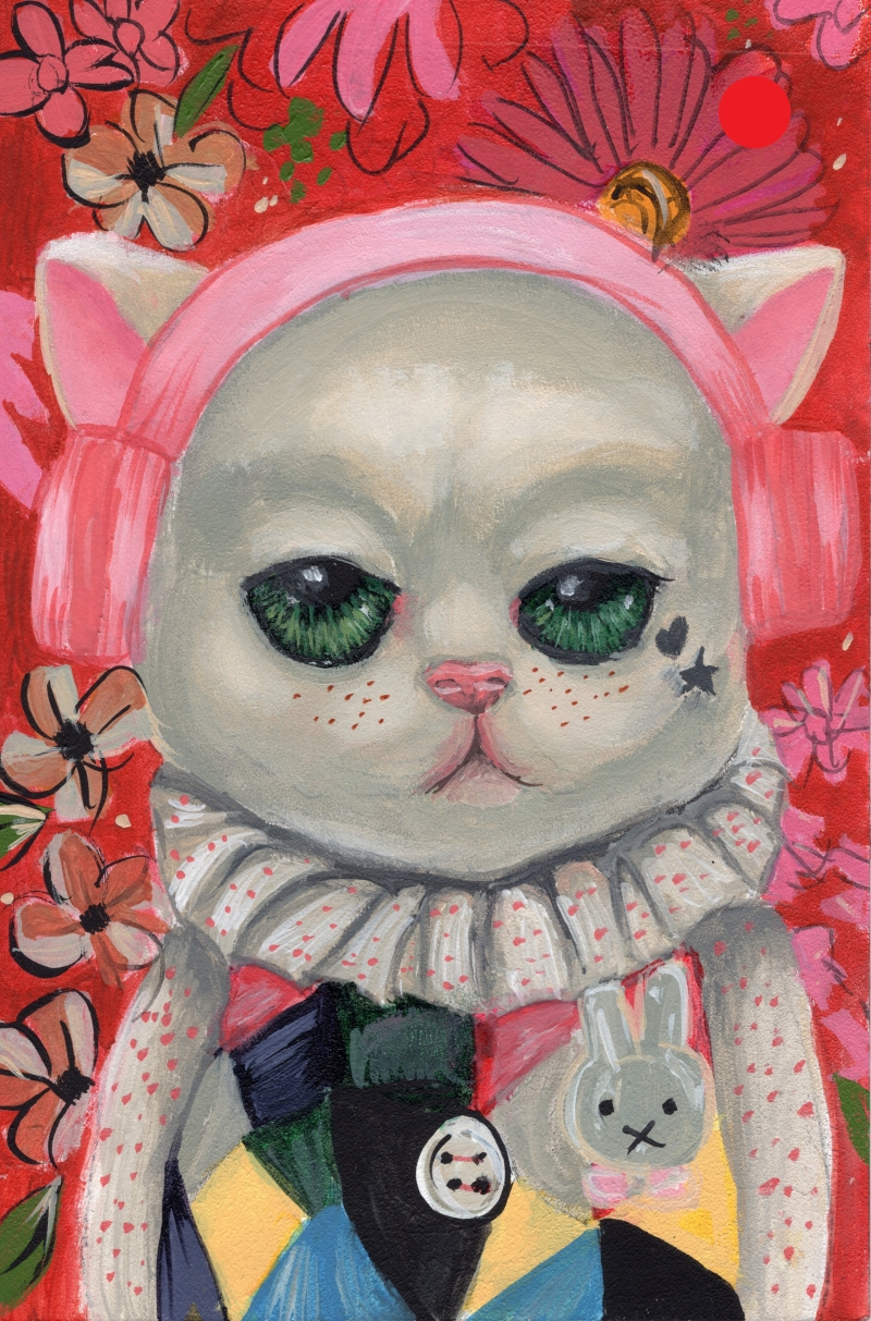 DJ Catnip4 in. x 6 in. Acrylic on an Illustration Board postcard